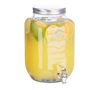 Relaxdays 10023431 Distributeur 8 L, limonade, carafe verre robinet, retro vintage, fontaine boisson, transparent, inox, plastique, 1 élément