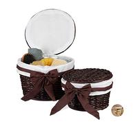 Relaxdays 10024174_532 Corbeille de salle de bain, Bois Buri, Polyester, Chocolat, Rond