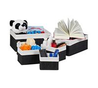 Relaxdays 10024309_46 Corbeille de rangement en tissu, Set de 6 paniers en bambou, déco étagère organiseur, noir, coton, fond MDF, 25 x 35 x 17