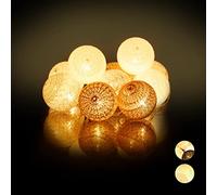 Relaxdays 10024370_880 Guirlande Lumineuse LED, 10 Boules Coton, Fonction Piles, Lumières d’Ambiance, Sphères Ø6 cm, Blanc-Gris-Marron, polystyrène, 160 cm