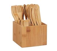 Relaxdays 10024596 Boîte Bambou 41 pièces cuillère Couteau Fourchette Porte-Couvert, Nature
