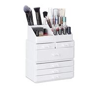 Relaxdays 10024643_49 Organiseur de Cosmétiques 6 Tiroirs 22 Casiers Rangement Make-Up Tour à Maquillage Acrylique Blanc, 29 x 23, 5 x 14 cm