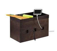 Relaxdays 10024671 Boîte Bambou, Compact, Universel, Pratique, Organisation câbles Bureau, HxLxP 16,5x25,5x14cm, Marron, Brun foncé, One size