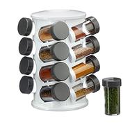 relaxdays 10024700 Carrousel 16 Pots en Verre Acrylique, Présentoir à épices Herbes Plastique, Rotatif, Blanc, Weiß