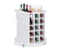 Relaxdays 10025020 Etagère vin, design, à roulettes, 17, Porte-bouteilles, rond, HxD : 56 x 54cm, blanc, MDF, plastique, 1 élément