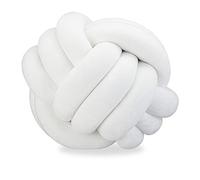 Relaxdays 10025428_49, coussin canapé noué, décoratif, scandinave, Oreiller d’ornement nœud, Ø 25 cm, blanc, polyester, mousse, 25 x 25 x 25 cm