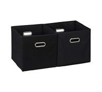 Relaxdays 10025656_46 Lot de 2 boîtes de rangement, sans couvercle, avec poignée, pliable, panier en tissu carré, 30 cm, noir, polyester, carton, 30 x 30 x 30 cm