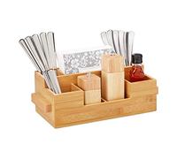 Relaxdays 10025953, 7 compartiments, Rangement de table pour serviettes, couverts, HLP 11,5 x 35 x 15 cm, naturel, Brun Clair