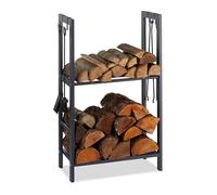 Relaxdays 10026017_944 Étagère à Bois de cheminée, Acier, Anthracite, 100 x 60 x 30 cm