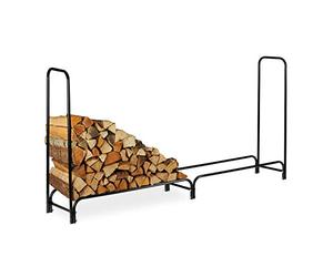 Relaxdays 10026087_961 Etagère de cheminée, très Large, sans Housse, Support de bûches en métal, HlP 122 x 245 x 40 cm, Noire, Acier