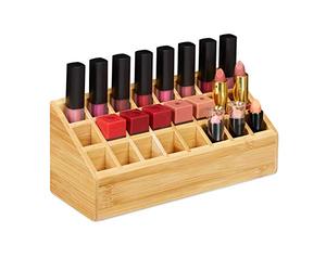 relaxdays 10026126 Organiseur pour Maquillage en Bambou, 24 Compartiments, Naturelle, pour Gloss, Pinceau, HLP 10x23x9 cm, Nature