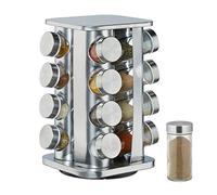 relaxdays 10026459, argenté Carrousel, 16 pots en verre, Présentoir à épices inox, rotatif 4