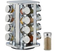 relaxdays 10026459, argenté Carrousel, 16 pots en verre, Présentoir à épices inox, rotatif 4