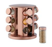 relaxdays 10026460 Carrousel, 12 Pots en Verre, Présentoir à épices INOX, Rotatif 360°, cuivré