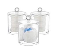 Relaxdays 10026558_50 Distributeur démaquillant, Boite, Range Coton Organiseur Couvercle Set de 3, Acrylique, Transparent, 13 x 10 x 10 cm