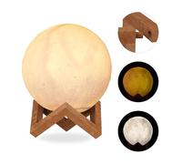 Relaxdays 10026586 Lampe lunbe 3D, 2 Couleurs, réglable, senseur Tactile, sans câble, avec Pied,pour Enfants, clairs de Lune LED,15cm Blanc, 18, 5 x 15 x 15 cm