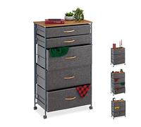 relaxdays 10026619_491 Armoire roulettes, Tiroirs en Tissu, Commode décorative, Plaque Effet Bois,HlP:96,5x58x30cm Gris, Acier, Polyester, MDF, 5 x 58 x 30 cm