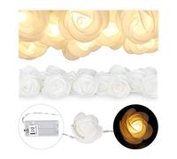 Relaxdays 10027249_49 Guirlande Lumineuse, 20 Roses LED, à Piles pour Mariages, St Valentin, limière Chaude, Blanche, Plastique, Blanc, 4 x 5 x 330 cm