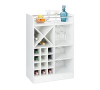 Relaxdays 10028075_49, blanc Étagère, Rangement pour 8 bouteilles, verre, support à vin, 63 x 50 x 28 cm
