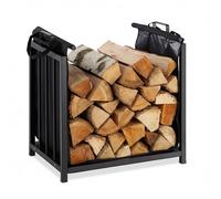 Relaxdays 10028774 Support bois de cheminée Sac pour bûches, intérieur, design moderne, Etagère, acier, HlP 50x51x37cm, noir, Taille Unique