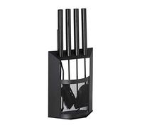 Relaxdays 10028784 Ensemble serviteur de cheminée 5 pièces acier accessoire pelle balai support tisonnier pince, vintage, noir, bois, 61 x 28,5 x 16 cm