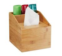 Relaxdays 10028808 distributeur de mouchoir en bambou, 2 compartiments, couvercle, organiseur de table, 20 x 19,5 x 22 cm, nature, 1 Boîte