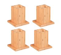 Relaxdays 10028828_126 Rehausseurs lot de 4, Élévateurs 14 cm, tables, chaises, autres meubles, 5x14,5 cm, nature, bambou, 4