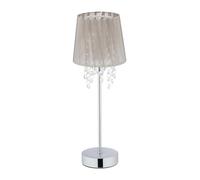 Relaxdays 10029521 Lampe de table cristal, Abat-jour en organza, pied rond, veilleuse, HxD 41 x 14,5 cm, gris/argenté, fer, tissu, plastique, 1 élément