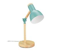 relaxdays 10032655_53 Lampe de Table de Travail, Retro,Bureau,réglable, Bois et métal, E 14, HxD 45,5 x 14,5cm, Vert, Plastique