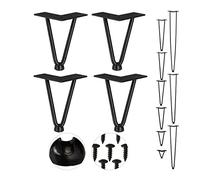 Relaxdays, 15 cm de h Noir Pieds en épingle à Cheveux, Jeu de 4, 2 entretoises, en métal, tabourets, Table et Armoire, Acier, Lot de 4