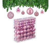 Relaxdays 150x Boules de Noël, Paillettes, Mates, Brillantes, déco Sapin, Plastique, diamètre 3, 4 et 6 cm, Roses