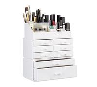 Relaxdays 1x Boîte Rangement Maquillage, Make up Organisateur, Produits cosmétiques, 8 tiroirs Compartiments, Acrylique, Blanc