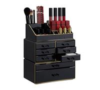 Relaxdays 1x Boîte Rangement Maquillage, Make up Organisateur, Produits cosmétiques, 8 tiroirs Compartiments, Acrylique, Noir/doré