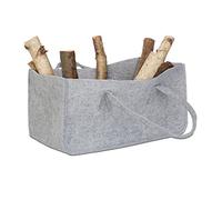 Relaxdays 1x Panier à bûches, en Feutre, 2 poignées, Pliable, Porte-revues, HxLxP : 25x25x50 cm, Cabas Bois de cheminée, Gris