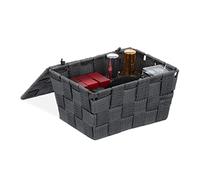 Relaxdays 1x Panier de Rangement avec Couvercle, Aspect tressé, bôite de Rangement, HxlxP 10,5 x 19,5 x 14,5 cm, Plastique, Gris