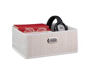 Relaxdays 1x Panier de Rangement en Bambou, Corbeille de Salle de Bain carrée, boîte Plate, 14 x 31 x 31 cm, Pliante, Blanc