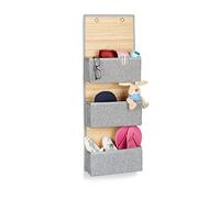 Relaxdays 1x Rangement Mural, Organiseur à Suspendre 3 Compartiments, Salle de Bain, HxLxP: 94x33x12 cm, Bambou Tissu, Gris