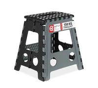 Relaxdays 1x Tabouret Pliant XL, escabeau à Une Marche avec poignée, Jusqu’à 120 kg, Plastique, 39,5 x 38,5 x 32 cm, Gris/Noir
