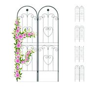 Relaxdays 2 treillis métal 180x50 cm, support plantes grimpantes jardin, arc, fleurs & cœurs, à planter, vert foncé