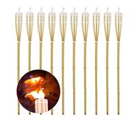 Relaxdays 20 x Torches en Bambou, HxD: 90 x 6 cm, à Huile Rechargeables, mèches de Rechange, Naturelles