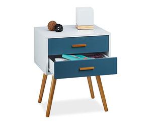 Relaxdays 2X Commodes rétro Style Design Nordique 2 tiroirs Armoire Blanc Turquoise HxlxP 58x41x48 cm, laqué Mat Blanc Turquoise