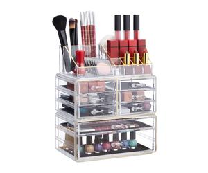 Relaxdays 2x Organiseur 8 tiroirs transparent doré