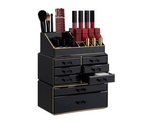 Relaxdays 2x Organiseurs make up tiroirs noir doré