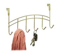 Relaxdays 2x Patères de porte, 6 crochets, accrocher, porte manteau de couloir, chambre, penderie, salle de bain, 20x40x9 cm, doré