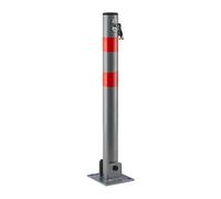 Relaxdays 2X Poteaux de Parking, barrière de Parking Rabattable Voiture 65 cm de Hauteur en Acier, Gris & Rayures Rouge Rond