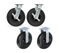 Relaxdays 2X roulettes Fixes + 2X pivotantes, Roues pneumatiques 3.00-4, capacité 120 kg, Noir/Argent 34x26x13.5 cm