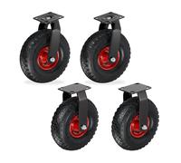Relaxdays 2X roulettes Fixes + 2X roulettes pivotantes, Roues pneumatiques 3.00-4, 120 kg, Noir/Rouge