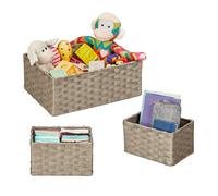 Relaxdays 3 paniers de rangement, 2 tailles différentes, pour l’armoire ou l’étagère, design tressé, gris