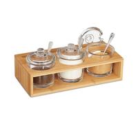 Relaxdays 3 pots à épices avec support en bambou