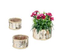 Relaxdays 3 Pots de Fleurs en Bois, Design Rond, chacun ayant Un Film, pour l'intérieur et l'extérieur, Blanc/Nature